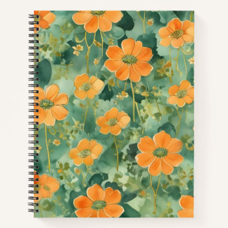 Flores Naranjas sobre Lecho de Hojas ノートブック