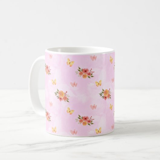 Flores Silvestres Fondo Rosa Elegante Personalizar コーヒーマグカップ (正面左)