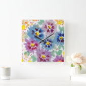 Flores violetas スクエア壁時計 (ホーム)