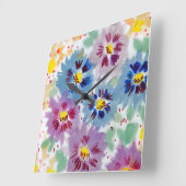Flores violetas スクエア壁時計 (傾斜)