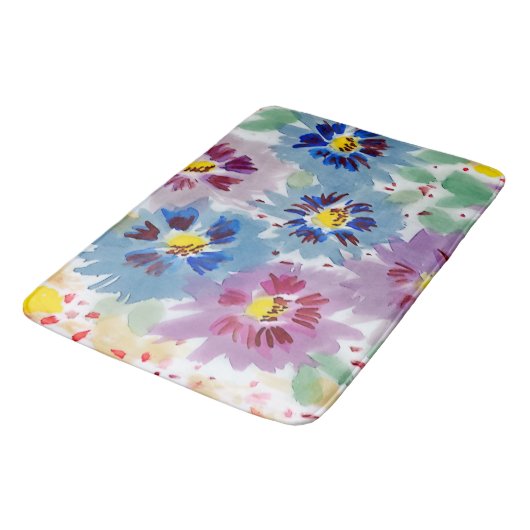 Flores violetas y azules バスマット (アングル)
