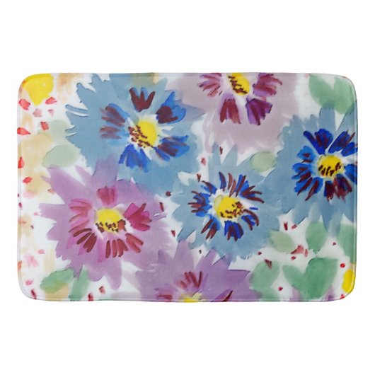 Flores violetas y azules バスマット (正面)