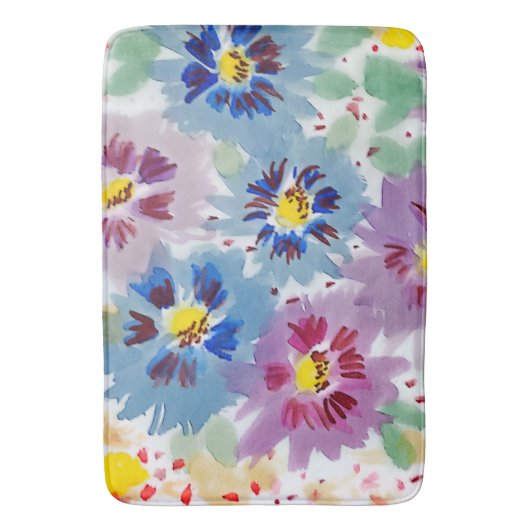 Flores violetas y azules バスマット (正面縦)
