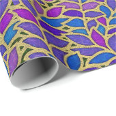 Florestaの青、バイオレットおよび金ゴールド ラッピングペーパー (ロールコーナー)
