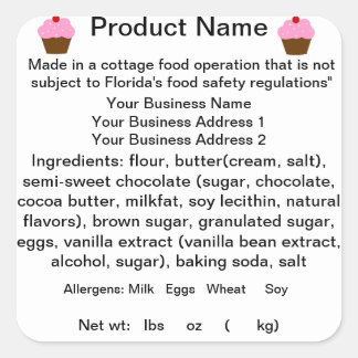 FLORIDAコテージ食品法ステッカー/ラベル スクエアシール