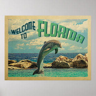Floridaポスタードルフィンヴィンテージ旅行へようこそ ポスター