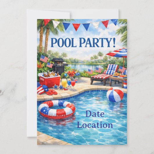 Florida 4th of July Pool Party Invitation 招待状 (正面)
