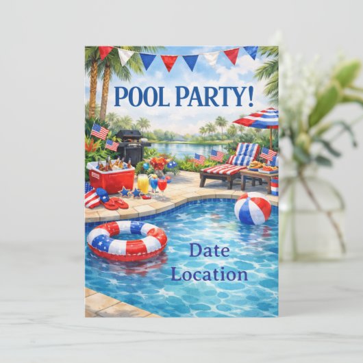 Florida 4th of July Pool Party Invitation 招待状 (スタンド正面)