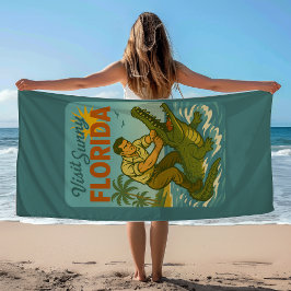 Florida Alligator Wrestling | Funny Retro Beach ビーチタオル