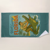 Florida Alligator Wrestling | Funny Retro Beach ビーチタオル (正面)