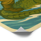 Florida Alligator Wrestling | Funny Retro Coastal ポスター (角)