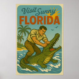 Florida Alligator Wrestling | Funny Retro Coastal ポスター