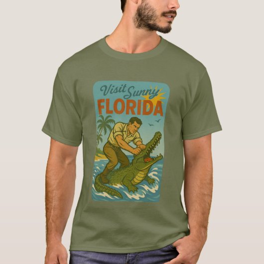 Florida Alligator Wrestling | Funny Retro Coastal Tシャツ (正面)