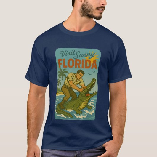 Florida Alligator Wrestling | Funny Retro Coastal Tシャツ (正面)