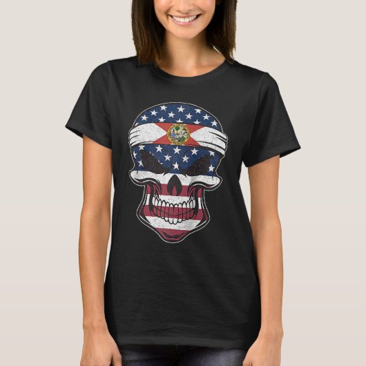 Florida American Flag Skull  State Flag Florida Ro Tシャツ (正面)