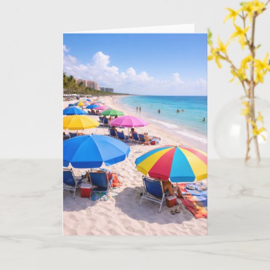 Florida Beach Umbrellas Greeting Card カード (黄色い花)