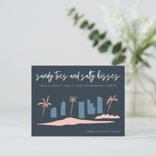 Florida Beach Wedding Save the Date 案内ポストカード (スタンド正面)