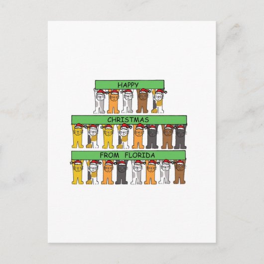 Florida Cartoon CatsのHappy Christmas シーズンポストカード (正面)