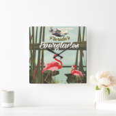 Florida Everglades漫画旅行ポスター スクエア壁時計 (ホーム)