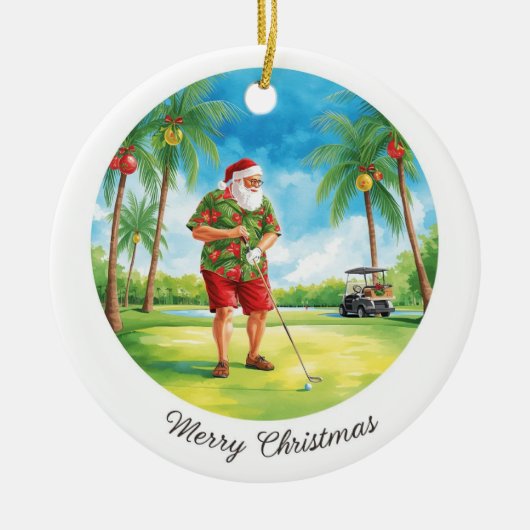 Florida Golfer Santa Golfing  Holiday  セラミックオーナメント (正面)