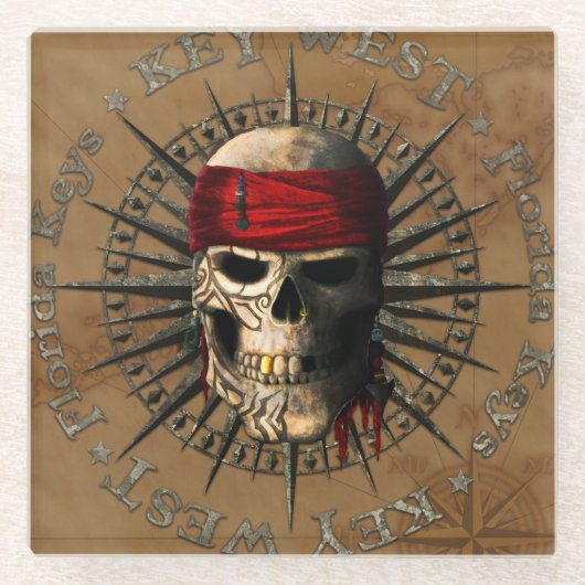 Florida Keys Pirate Skull ガラスコースター (正面)