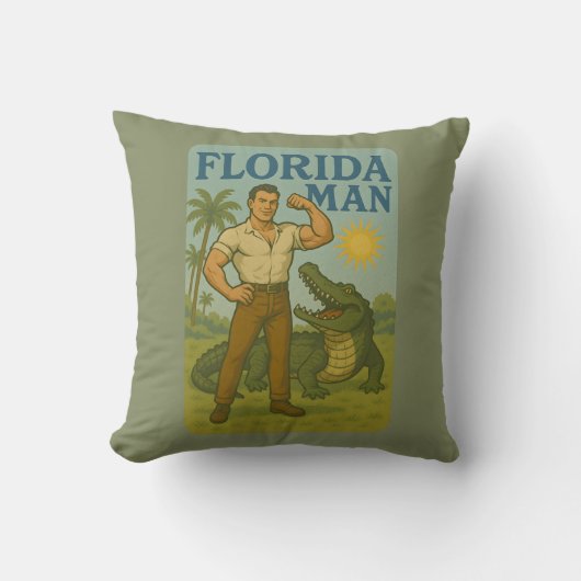 Florida Man Alligator Friend Funny Retro Coastal クッション (正面)