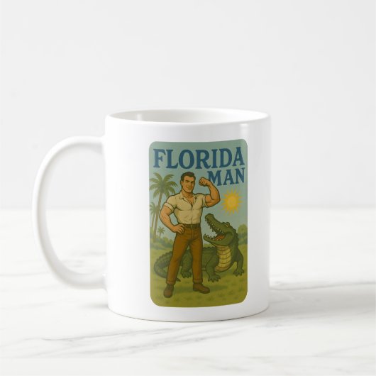 Florida Man Alligator Friend Funny Retro Coastal コーヒーマグカップ (左)