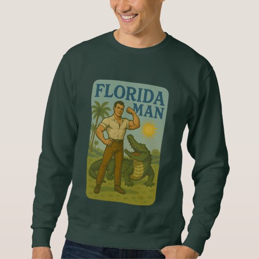 Florida Man Alligator Friend Funny Retro Coastal スウェットシャツ (正面)