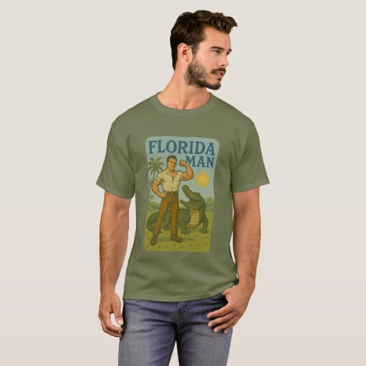 Florida Man Alligator Friend Funny Retro Coastal Tシャツ (正面フル)