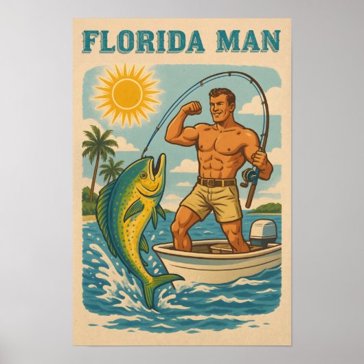 Florida Man - Coastal Fisherman -Retro Fishing Art ポスター (正面)