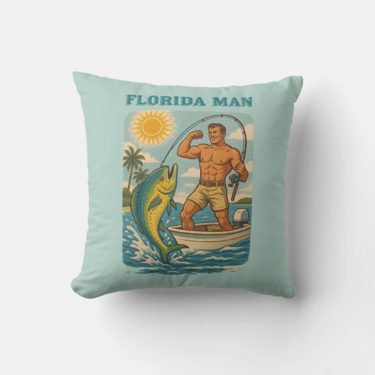 Florida Man -Coastal Fishing Boat- Retro Fisherman クッション (正面)