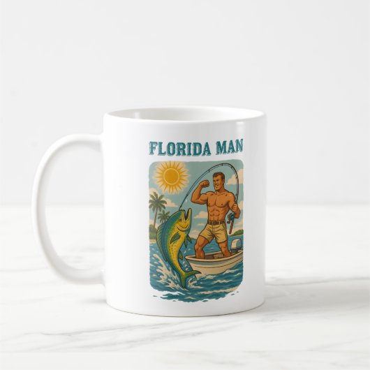Florida Man -Coastal Fishing Boat- Retro Fisherman コーヒーマグカップ (左)