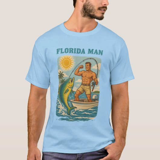 Florida Man -Coastal Fishing Boat- Retro Fisherman Tシャツ (正面)