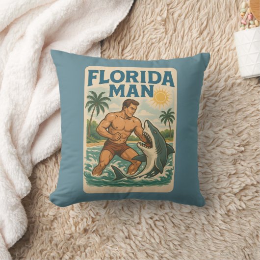 Florida Man Coastal Shark Wrestler - Retro Beach クッション (ブランケット)