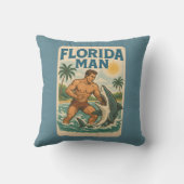 Florida Man Coastal Shark Wrestler - Retro Beach クッション (裏面)