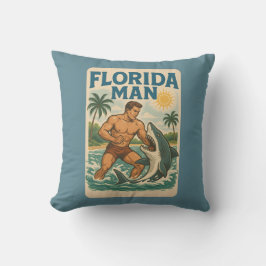 Florida Man Coastal Shark Wrestler - Retro Beach クッション
