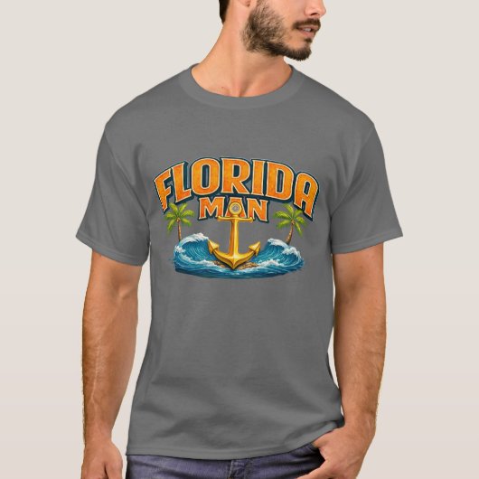Florida Man | Graphic Print Nautical Anchor Beach Tシャツ (正面)