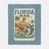 Florida Man Shark Wrestler Funny Retro Beach Life フリースブランケット (正面)
