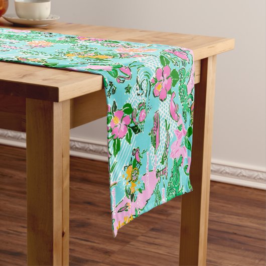 Florida Map Preppy Palm Beach Pattern Print ショートテーブルランナー (インサイチュ)