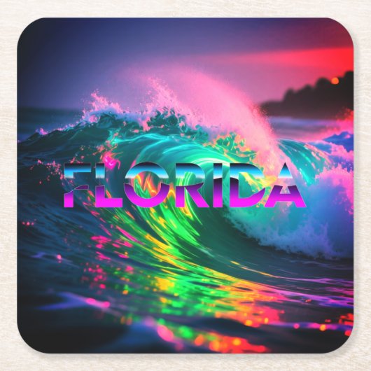 Florida – Neon Wave Vibes スクエアペーパーコースター (正面)