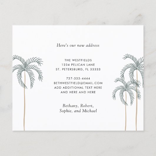 Florida Palm Treesへの予算の移動New Address Card (裏面)