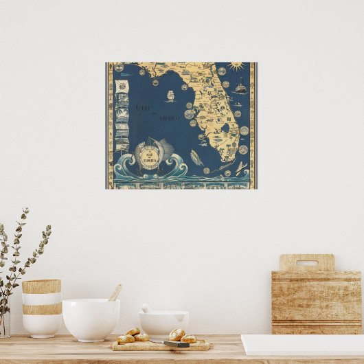 Florida peninsula old map ポスター (キッチン)