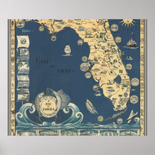 Florida peninsula old map ポスター