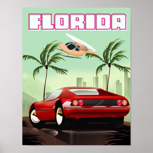 Florida red retro sports car ポスター (正面)