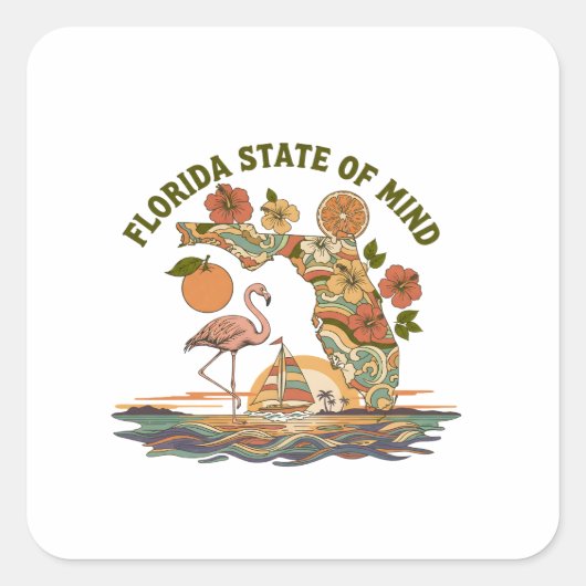Florida State of Mind Retro Flamingo Sailboat Gift スクエアシール (正面)