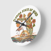 Florida State of Mind Retro Flamingo Sailboat Gift ラウンド壁時計 (傾斜)