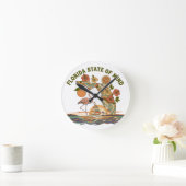 Florida State of Mind Retro Flamingo Sailboat Gift ラウンド壁時計 (ホーム)