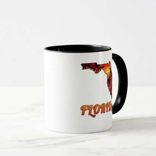 Florida State Outline Palm Trees Tattoo Style マグカップ (正面右)