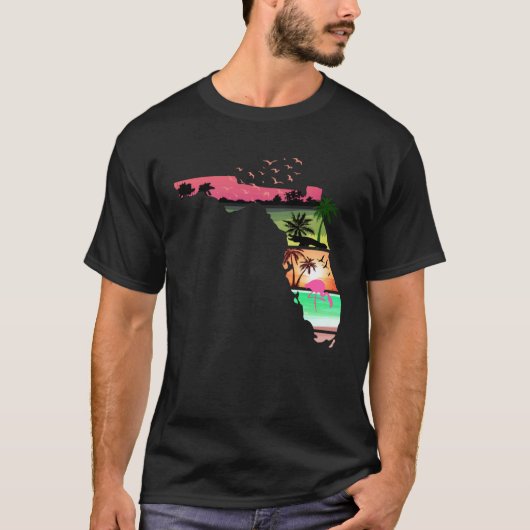 Florida Summer Palm Trees 80s Beach Sunset Tシャツ (正面)
