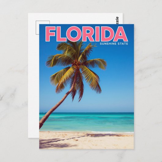 Florida Sunshine State Palm Tree Beach Tropical ポストカード (正面/裏面)